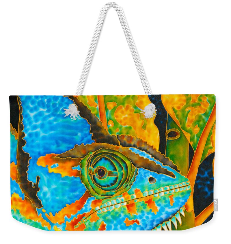 Chameleon Painting Weekender Tote Bag featuring the painting Blue Chameleon by Daniel Jean-Baptiste