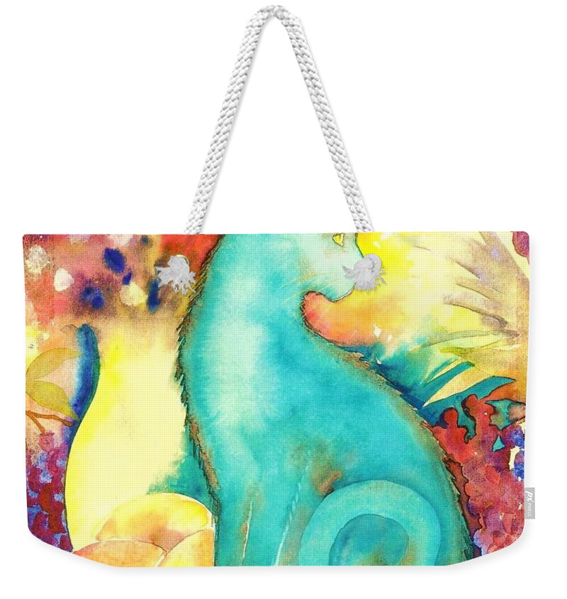 Animals Weekender Tote Bag featuring the painting Blue Damsel by Frances Ku