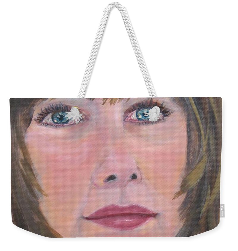 Portrait Weekender Tote Bag featuring the painting Blue Eyes by Laurie Morgan