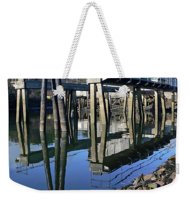 Water Weekender Tote Bag featuring the photograph Boat Yard Gear Shed by Pamela Patch