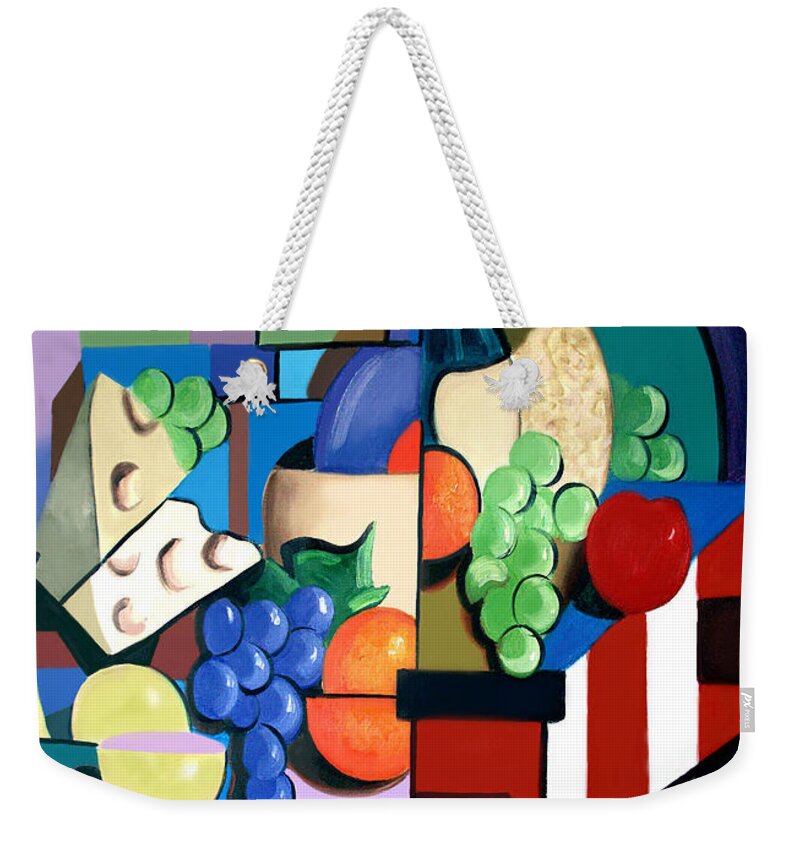 Bottle Of Wine Fruit Of The Vine Framed Prints Weekender Tote Bag featuring the painting Bottle Of Wine Fruit Of The Vine by Anthony Falbo