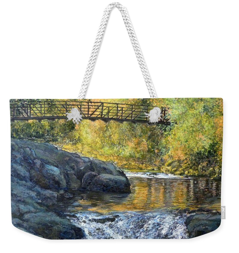 Boulder Weekender Tote Bag featuring the painting Boulder Creek by Tom Roderick