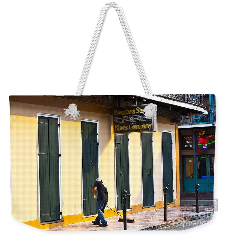 New Orleans Weekender Tote Bag featuring the photograph Bourbon Street Morning by Leslie Leda