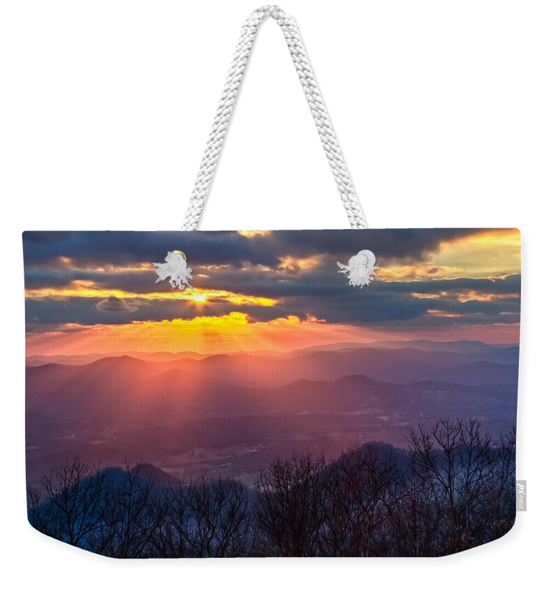 Appalachia Weekender Tote Bag featuring the photograph Brasstown Sunset by Debra and Dave Vanderlaan