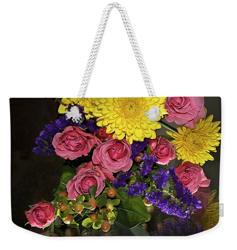 Flowers Weekender Tote Bag featuring the photograph Brightly Reflected by Phyllis Denton