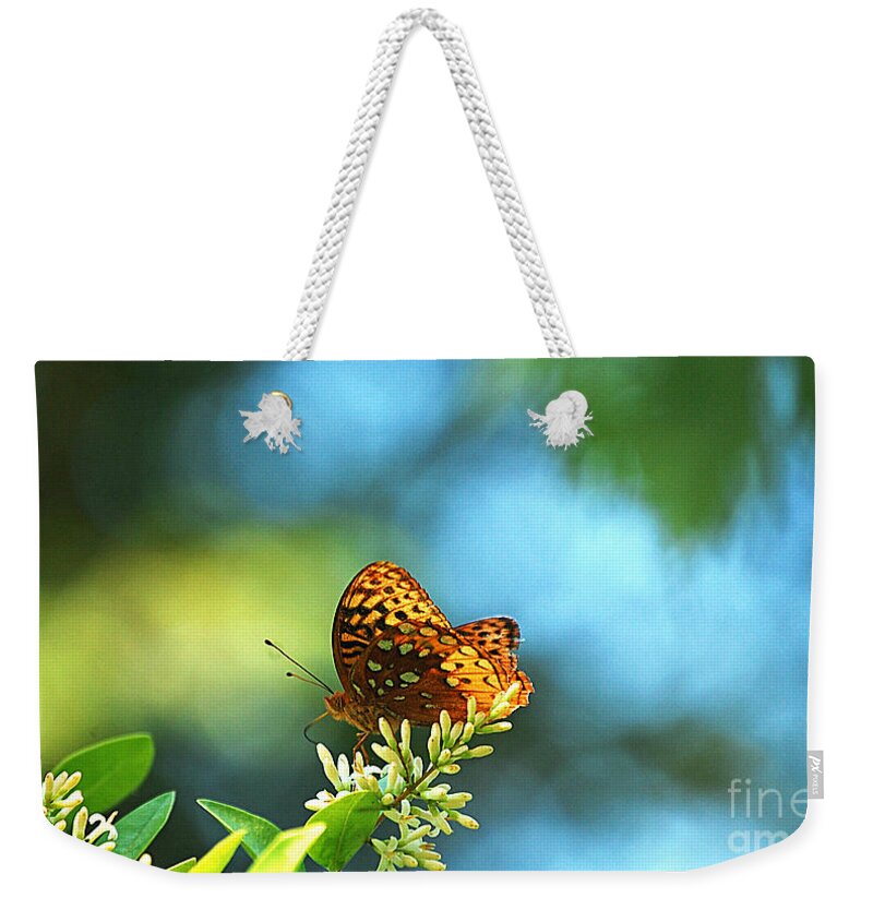 Landscape Weekender Tote Bag featuring the photograph Brown Spotted Butterfly by Peggy Franz