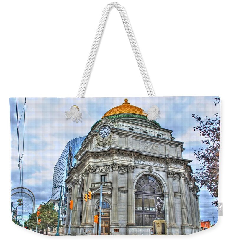 Weekender Tote Bag featuring the photograph Buffalo Savings Bank Goldome M and T Bank Branch by Michael Frank Jr