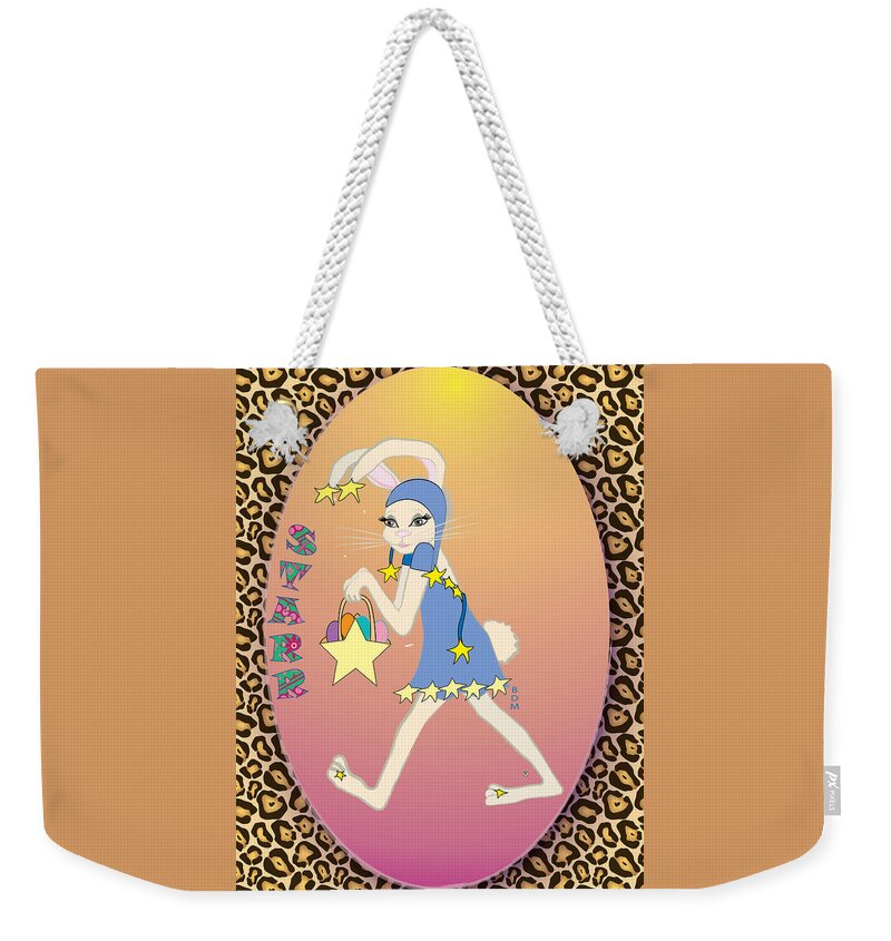 Bunnie Bunny Girl Female Lady Boy Joy Star Sky Ground Clouds Trees Egg Rabbit Hare Hop Blue Red Green Purple Yellow Gold Silver Rose Beige Classy Weekender Tote Bag featuring the digital art Bunnie Girls- Starr- 2 Of 4 by Brenda Dulan Moore