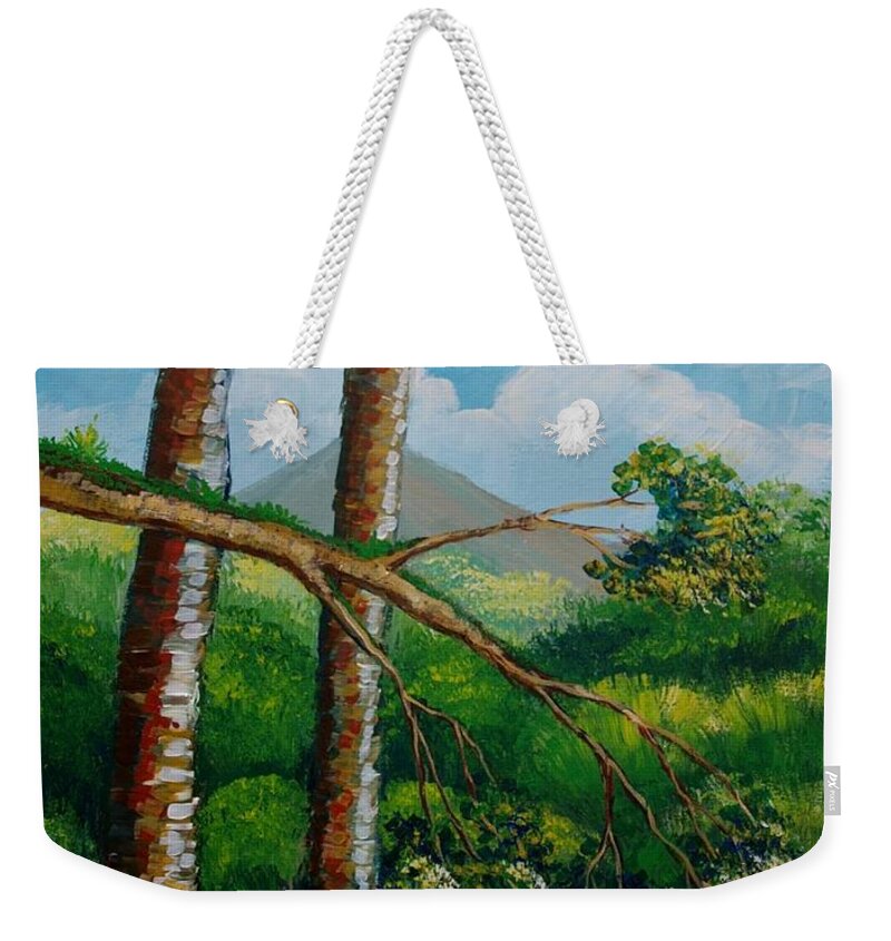Butterflyes Weekender Tote Bag featuring the painting Butterflyes on the wild by Jean Pierre Bergoeing