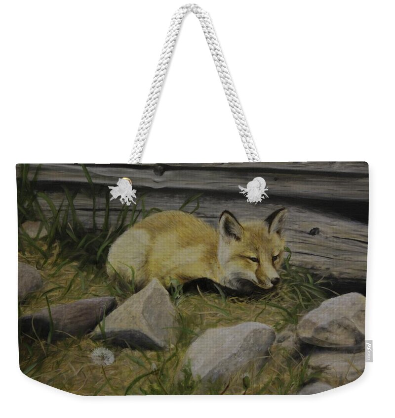 Fox Weekender Tote Bag featuring the painting By The Den by Tammy Taylor