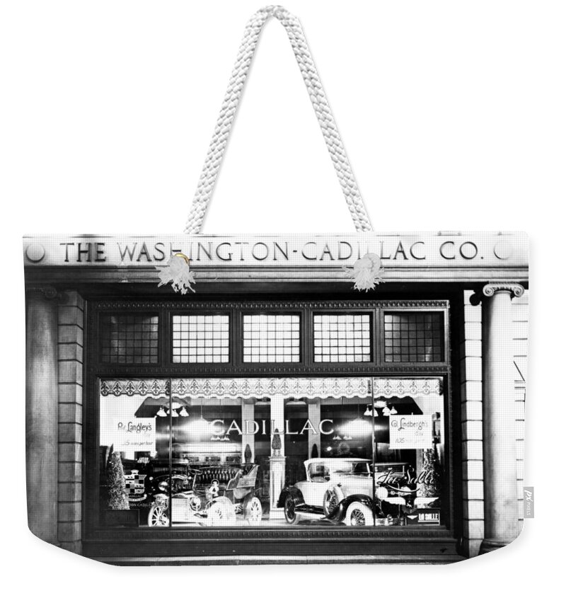 1927 Weekender Tote Bag featuring the photograph Cadillac Storefront, 1927 by Granger