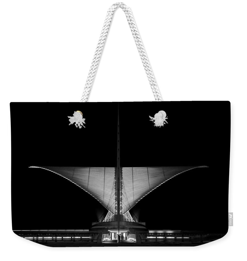  Weekender Tote Bag featuring the photograph Calatrava Dusk - B and W by CJ Schmit