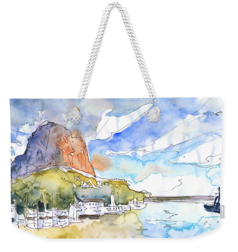 Travel Weekender Tote Bag featuring the painting Calpe Harbour 06 by Miki De Goodaboom