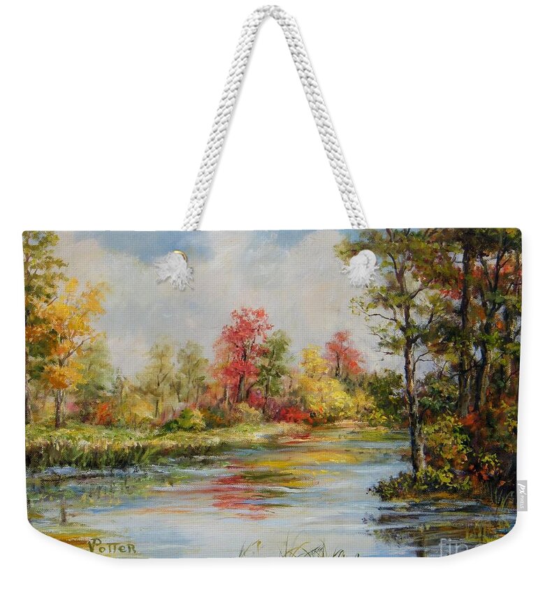 This Is Caney Creek Weekender Tote Bag featuring the painting Caney Creek by Virginia Potter