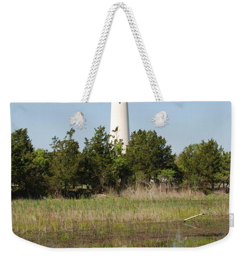 Cape May Weekender Tote Bag featuring the photograph Cape May Lighthouse with Reflection by Richard Bryce and Family