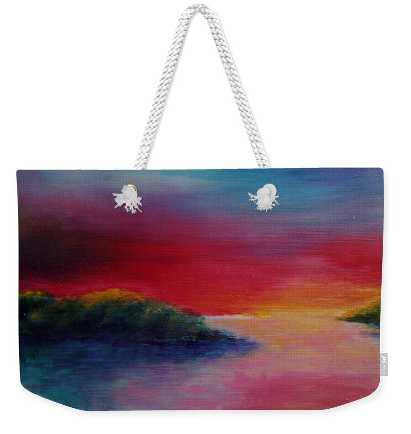 Caribbean Weekender Tote Bag featuring the painting Caribbean Sunset by Karin Eisermann