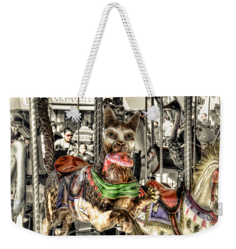 Cat Weekender Tote Bag featuring the photograph Carousel Cat by Wayne Sherriff