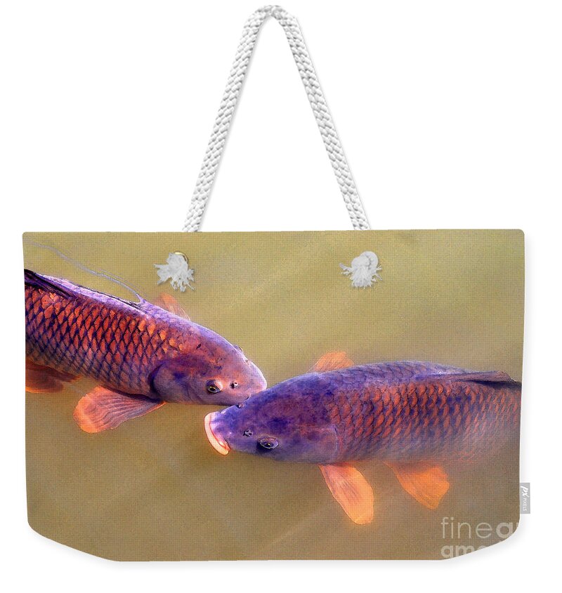 Chicago Weekender Tote Bag featuring the photograph Carp Duo Watercolor by Nancy Mueller
