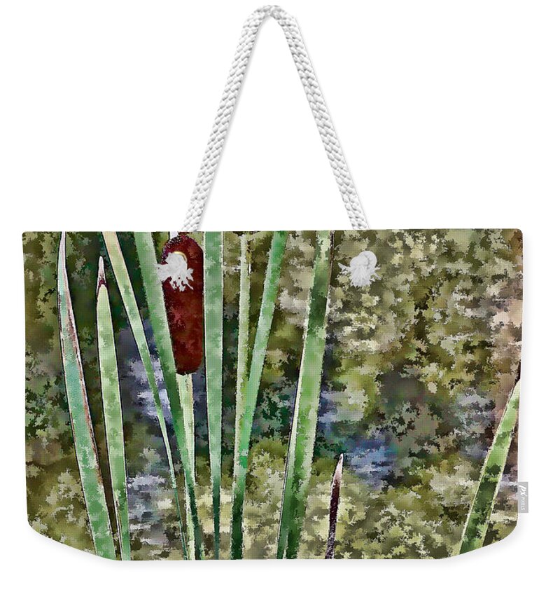 Cattails Weekender Tote Bag featuring the photograph Cattails Along the Pond by Don Schwartz
