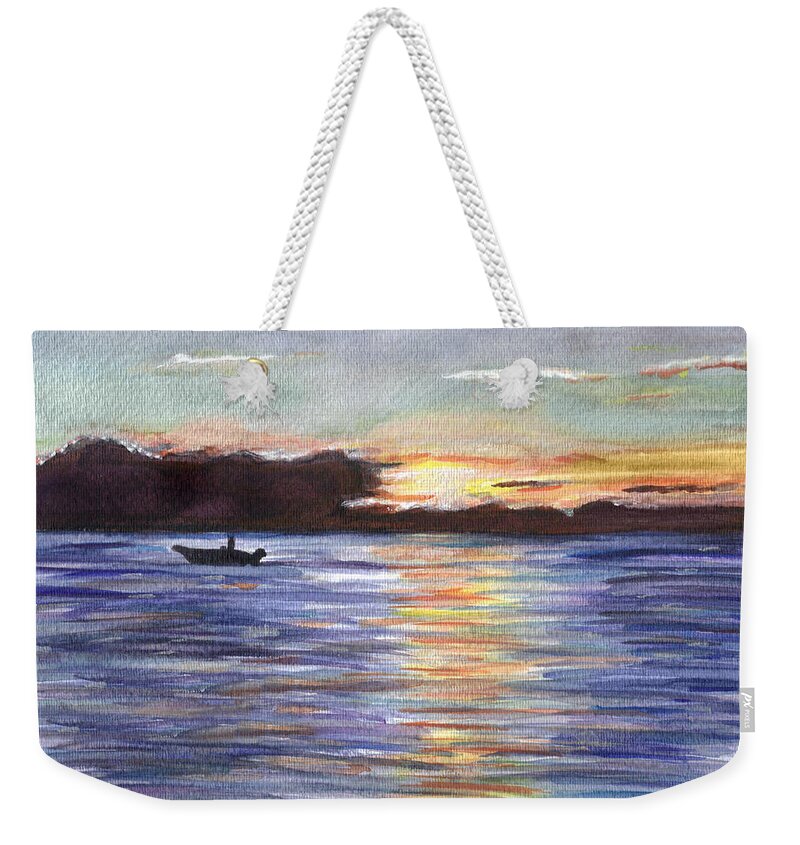 Sunset Weekender Tote Bag featuring the painting Chesapeake Dusk Boat Ride by Clara Sue Beym