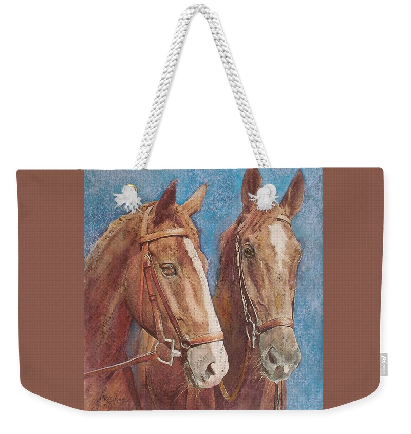 Horse Weekender Tote Bag featuring the painting Chestnut Pals by Richard James Digance