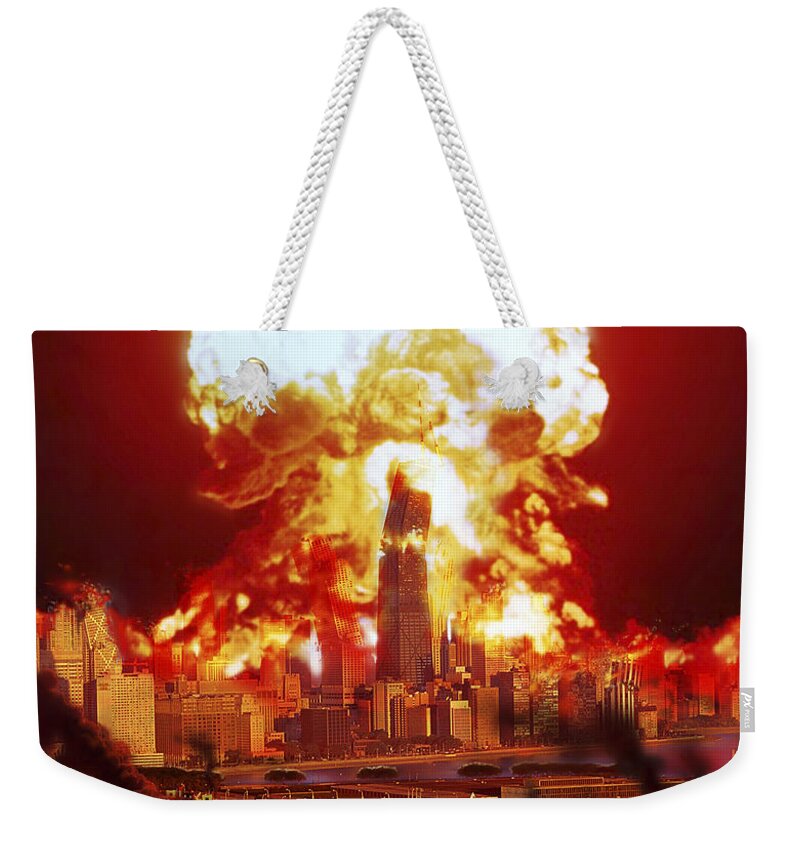 Color Image Weekender Tote Bag featuring the digital art Chicago Disintegrates As A Nuclear by Ron Miller