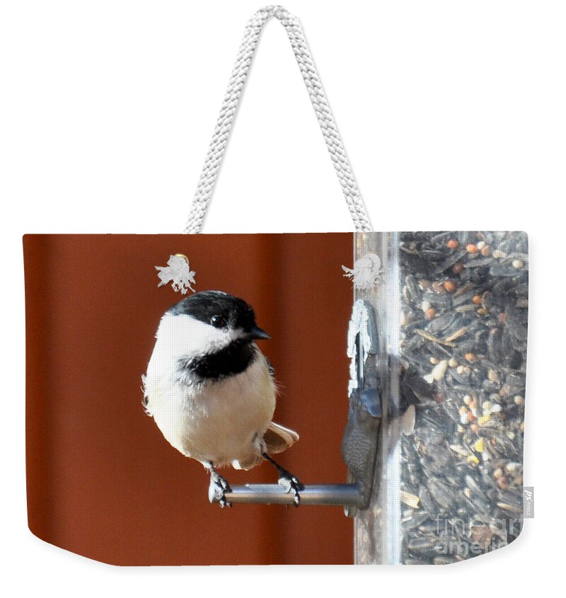 Chickadee Weekender Tote Bag featuring the photograph Chickadee by Cheryl McClure