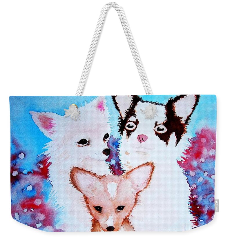Animals Weekender Tote Bag featuring the painting Chihuahuas by Frances Ku
