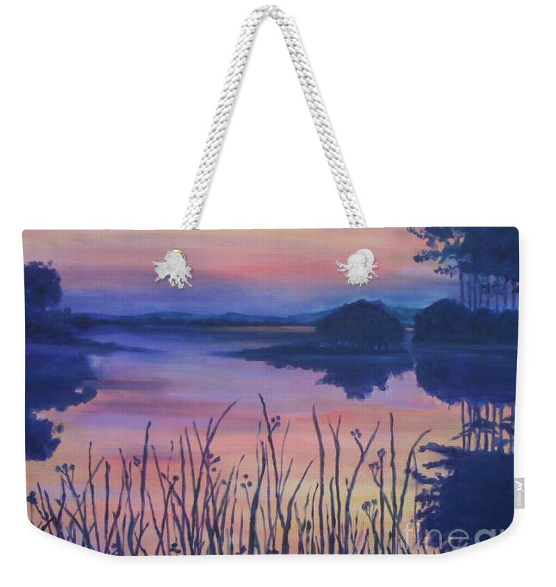 Chincoteaque Weekender Tote Bag featuring the painting Chincoteaque Island Sunset by Julie Brugh Riffey