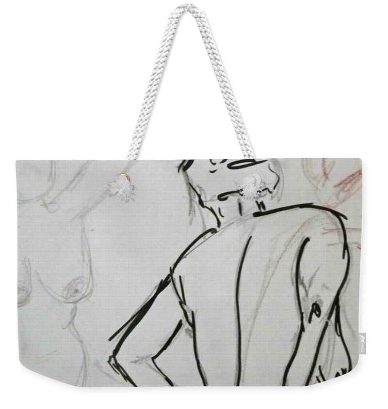 Woman Weekender Tote Bag featuring the drawing Chris - Life Drawing by Anna Ruzsan