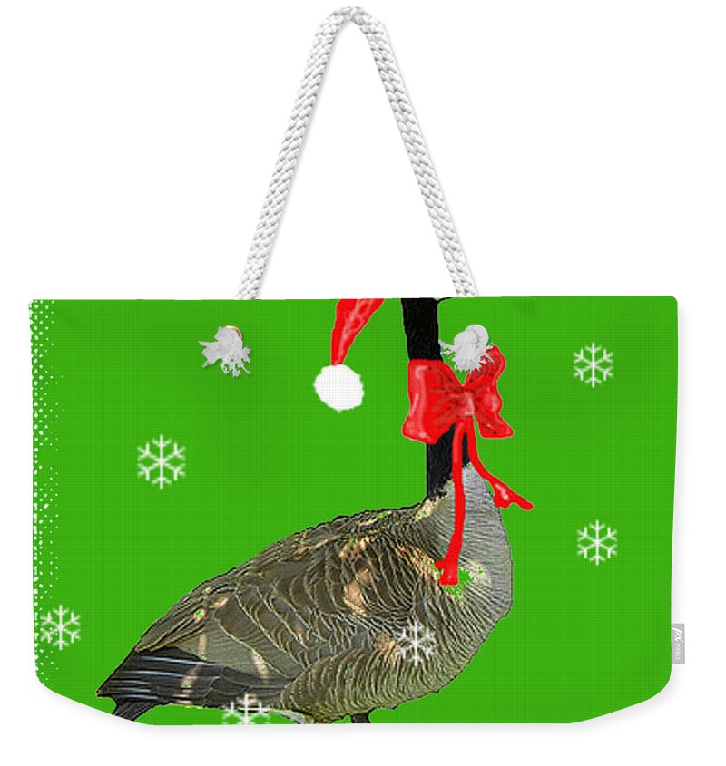 Christmas Weekender Tote Bag featuring the digital art Christmas Goose by Lizi Beard-Ward