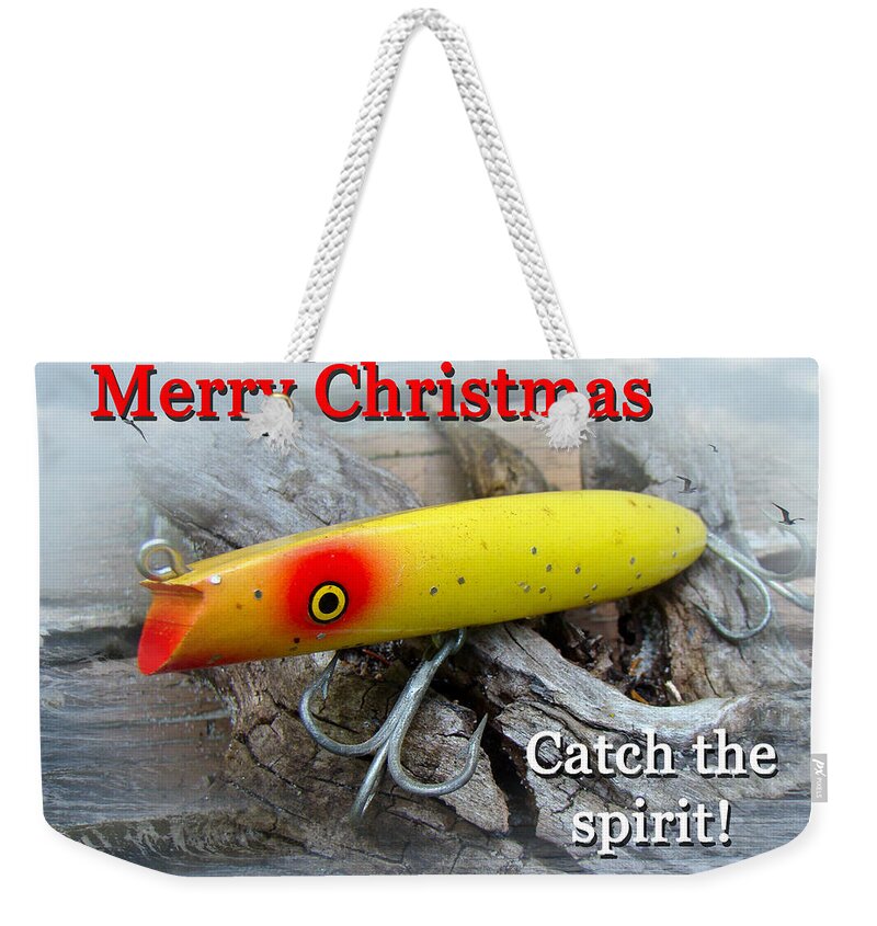 Christmas Weekender Tote Bag featuring the photograph Christmas Greeting Card - Gibbs Darter Vintage Fishing Lure by Carol Senske