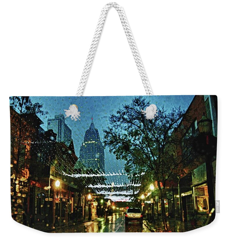 Mobile Weekender Tote Bag featuring the digital art Christmas Lights Down Dauphin Street by Michael Thomas