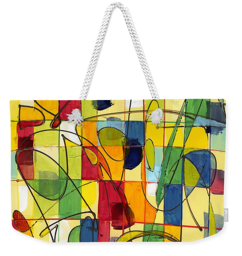 Abstract Weekender Tote Bag featuring the painting Circus Partners by Lynne Taetzsch