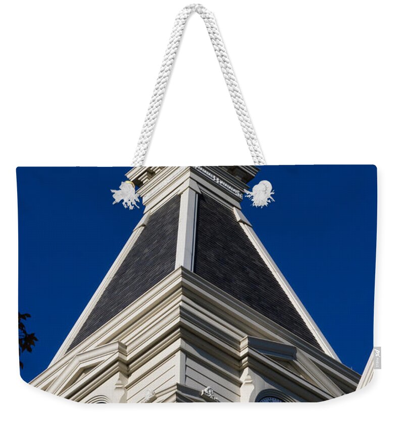 Architecture Weekender Tote Bag featuring the photograph Clarksville Historic Courthouse Clock Tower by Ed Gleichman