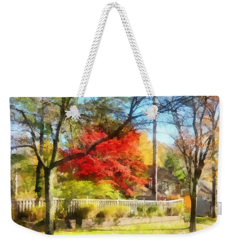 Autumn Weekender Tote Bag featuring the photograph Colorful Autumn Street by Susan Savad