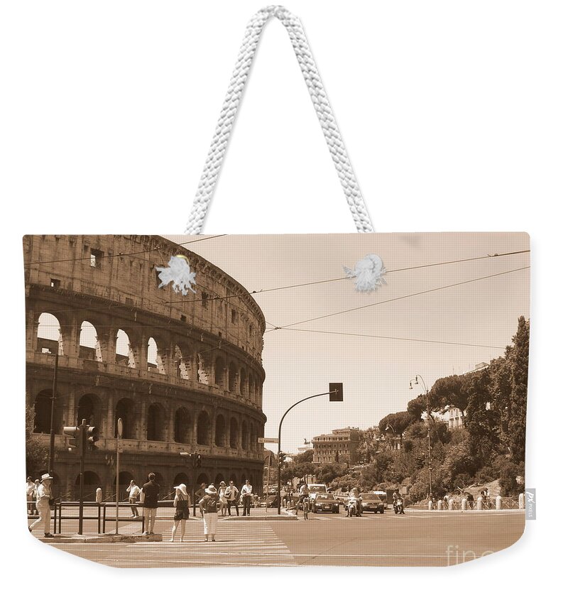 Colosseum Weekender Tote Bag featuring the photograph Colosseum in Sepia by Laurel Best