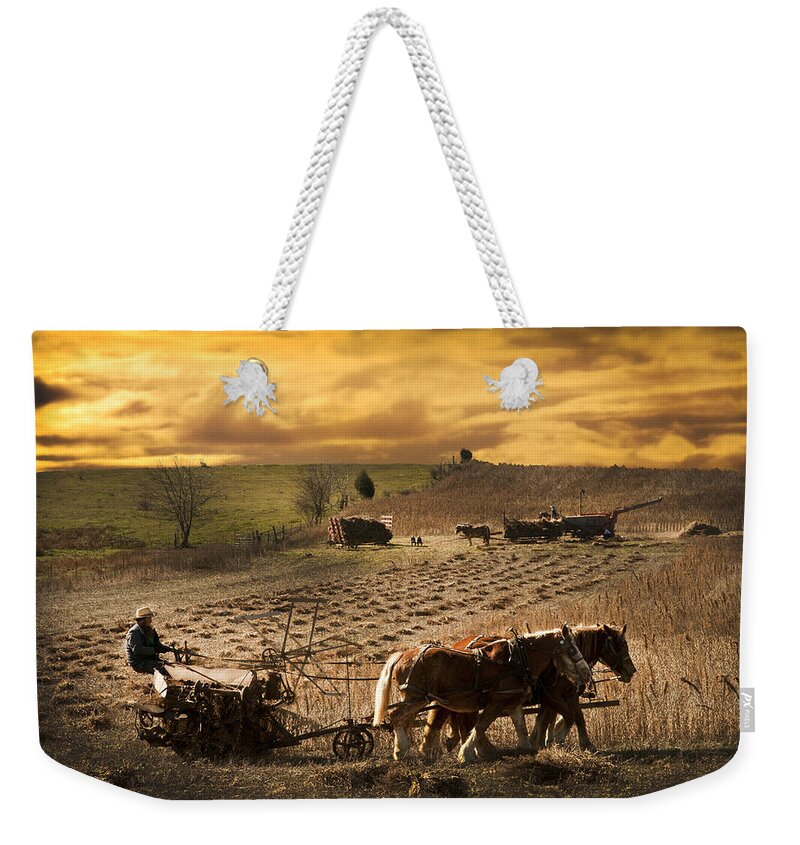Combining Beans Weekender Tote Bag featuring the photograph Combining and Thrashing beans by Randall Branham