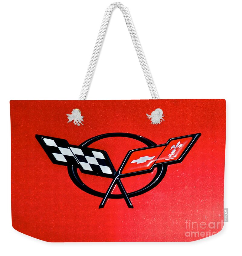 Boring Vfd Weekender Tote Bag featuring the photograph Corvette Logo by Mark Dodd