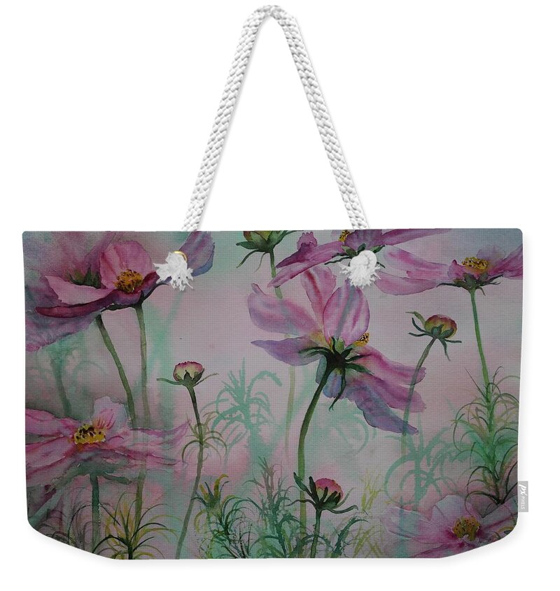 Flowers Weekender Tote Bag featuring the painting Cosmos by Ruth Kamenev