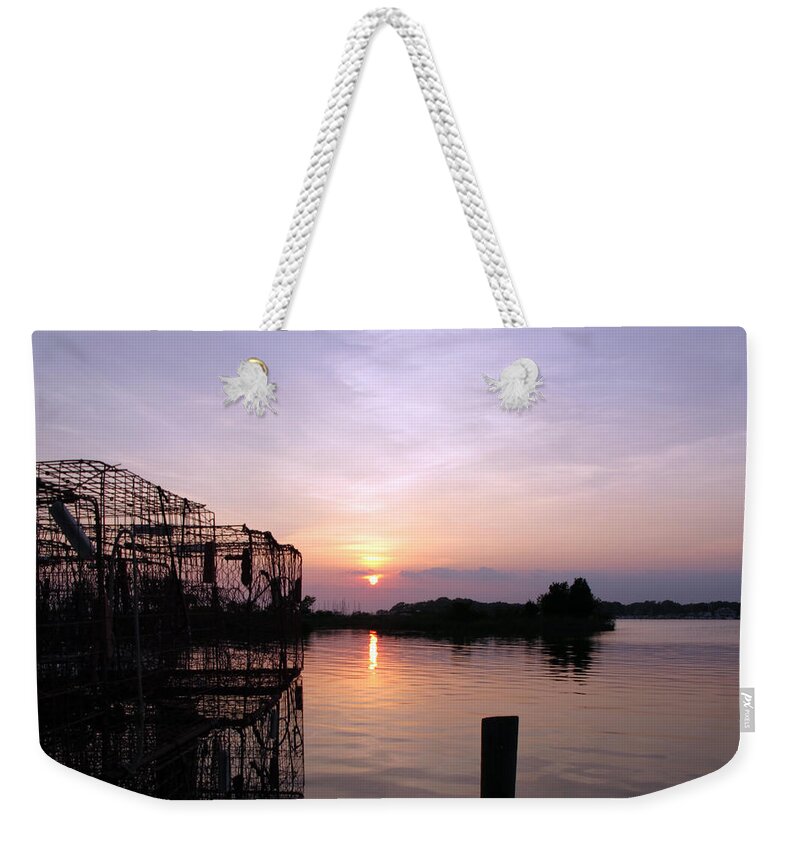 Maryland Weekender Tote Bag featuring the photograph Crab Traps - Rock Hall Harbor by Loretta Luglio
