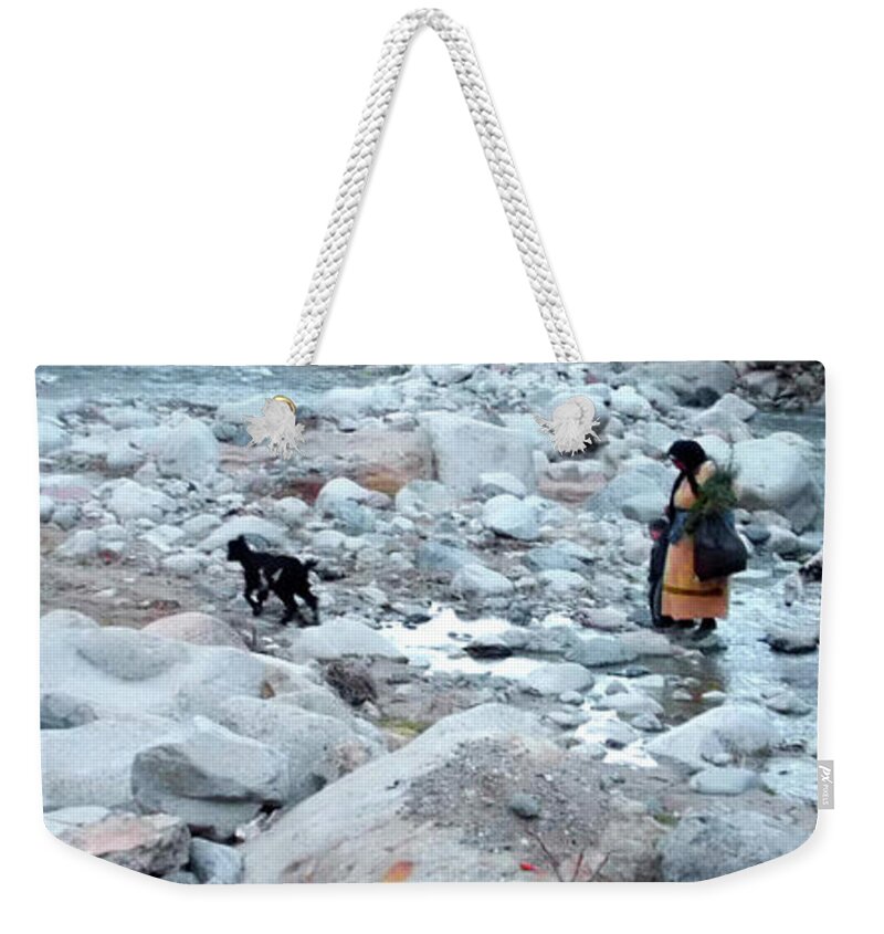 Travel Weekender Tote Bag featuring the photograph Crossing The Ourika River 02 by Miki De Goodaboom