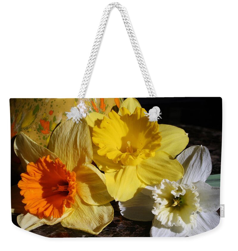 Beautiful Weekender Tote Bag featuring the photograph Daffodil Threesome by Kay Novy