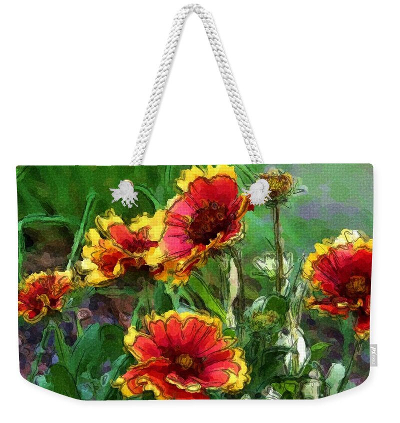 Daisy Weekender Tote Bag featuring the painting Daisy Fun by Smilin Eyes Treasures