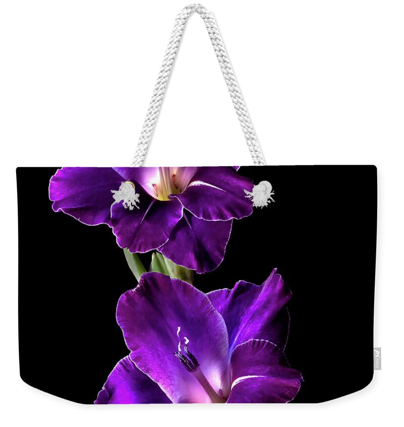Flower Weekender Tote Bag featuring the photograph Dark Gladiolas by Endre Balogh