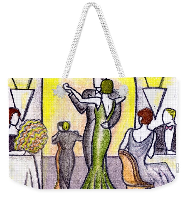 Nostalgia Weekender Tote Bag featuring the drawing Deco Nightclub by Mel Thompson