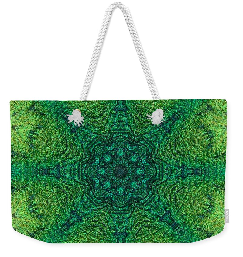 Abstract Weekender Tote Bag featuring the digital art Dichro Green by Kathy Sheeran