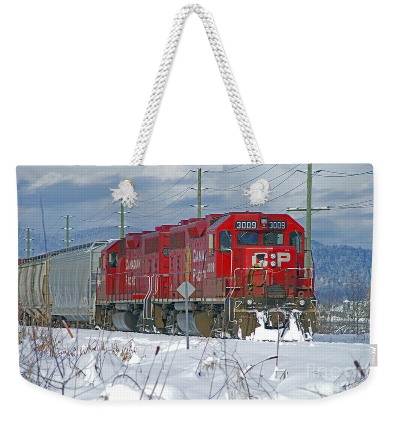 Trains Weekender Tote Bag featuring the photograph Double CP Rail Engines by Randy Harris