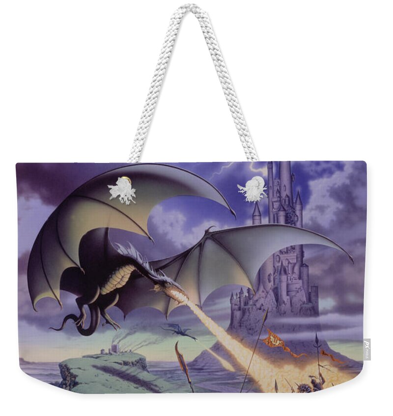 Dragon Weekender Tote Bag featuring the photograph Dragon Combat by MGL Meiklejohn Graphics Licensing