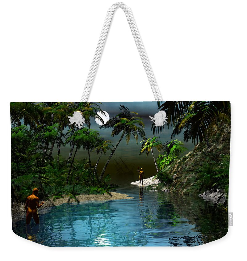 Bryce Weekender Tote Bag featuring the digital art Dusk at the blue lagoon by Claude McCoy